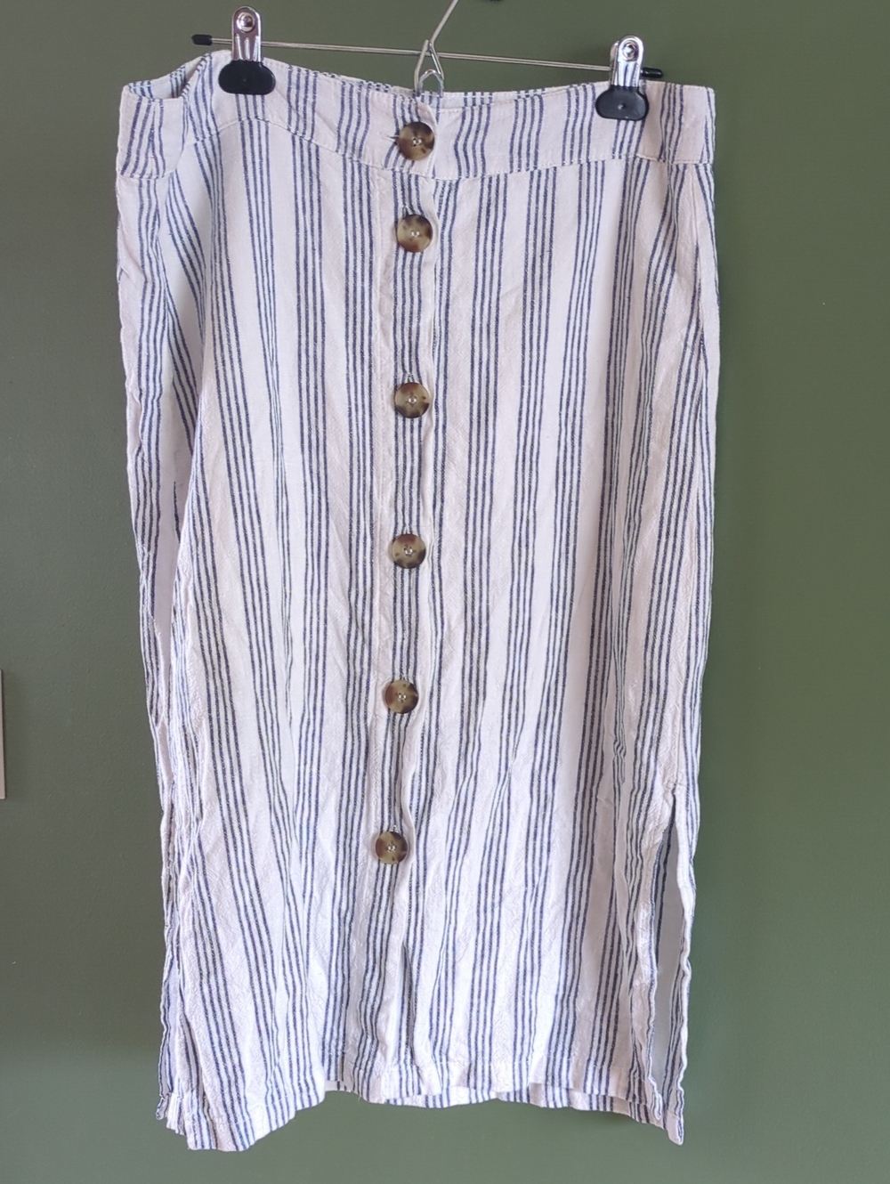 Liquid X Linen Blend Button Down Midi Skirt Partially Lined Side Slits Sz L